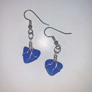 Blue stone wrapped earrings